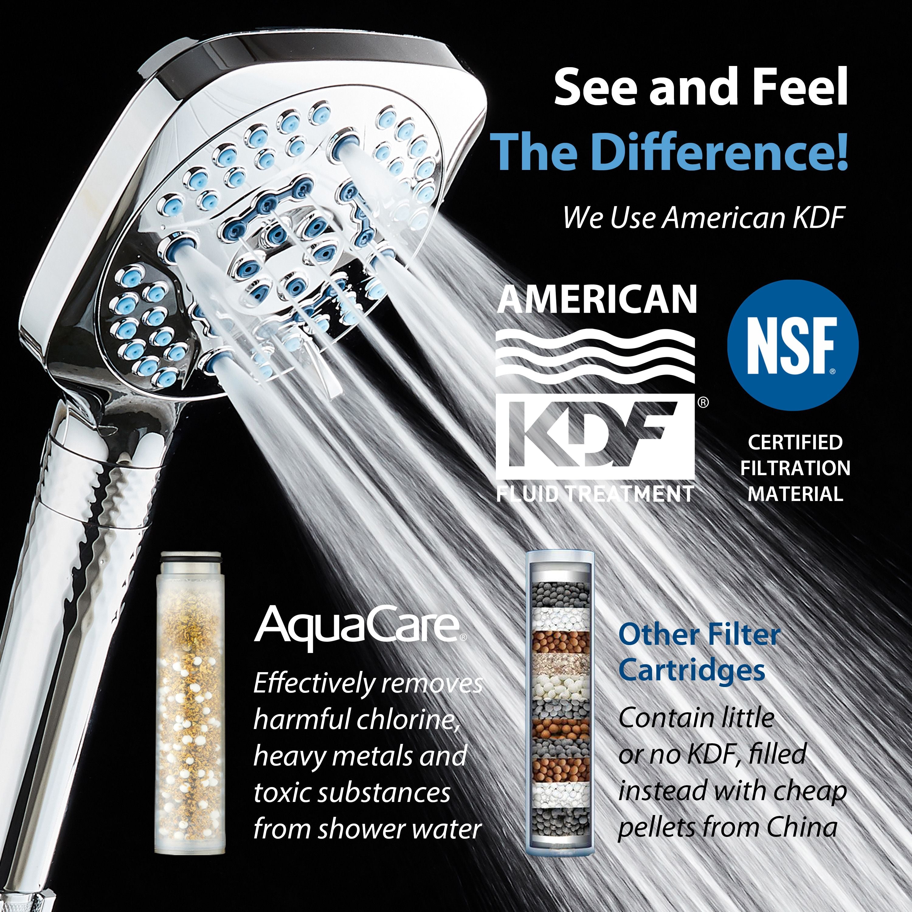 4X Series All-in-One 10-setting Hand Shower with Shower Filter, 2-mode Power Wash & Water Pressure Control, Square