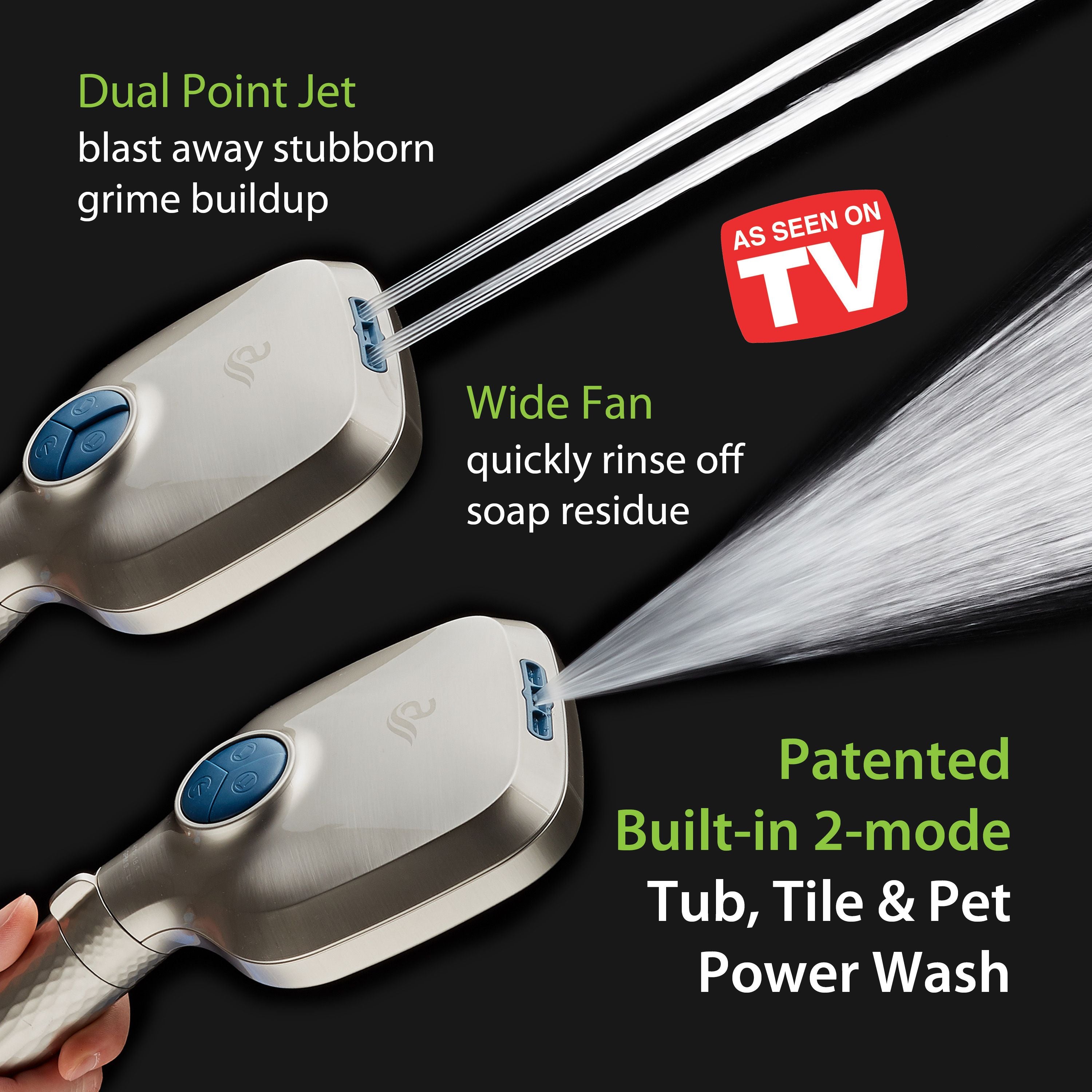 4X Series All-in-One 10-setting Hand Shower with Shower Filter, 2-mode Power Wash & Water Pressure Control, Square