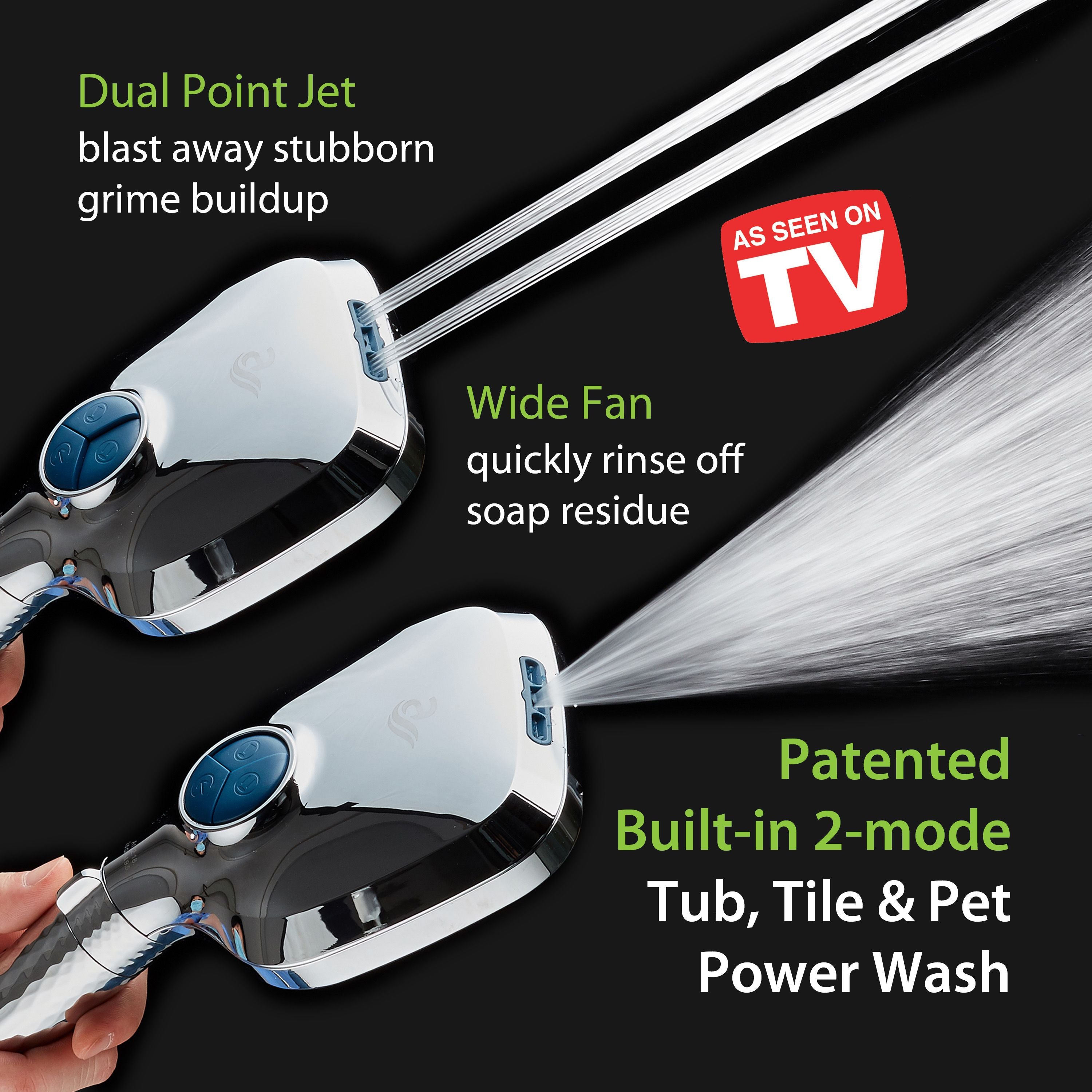 4X Series All-in-One 10-setting Hand Shower with Shower Filter, 2-mode Power Wash & Water Pressure Control, Square