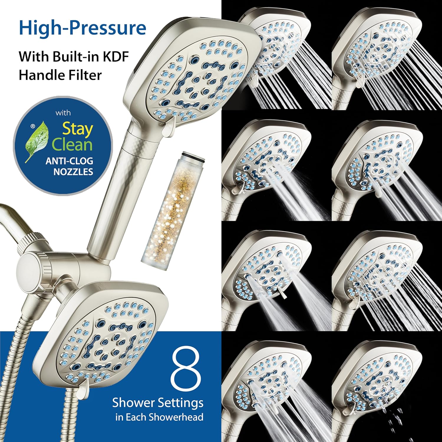 4X All-in-One 82-setting 4-way Twin Combo with Shower Filter & 2-mode Power Wash, Square