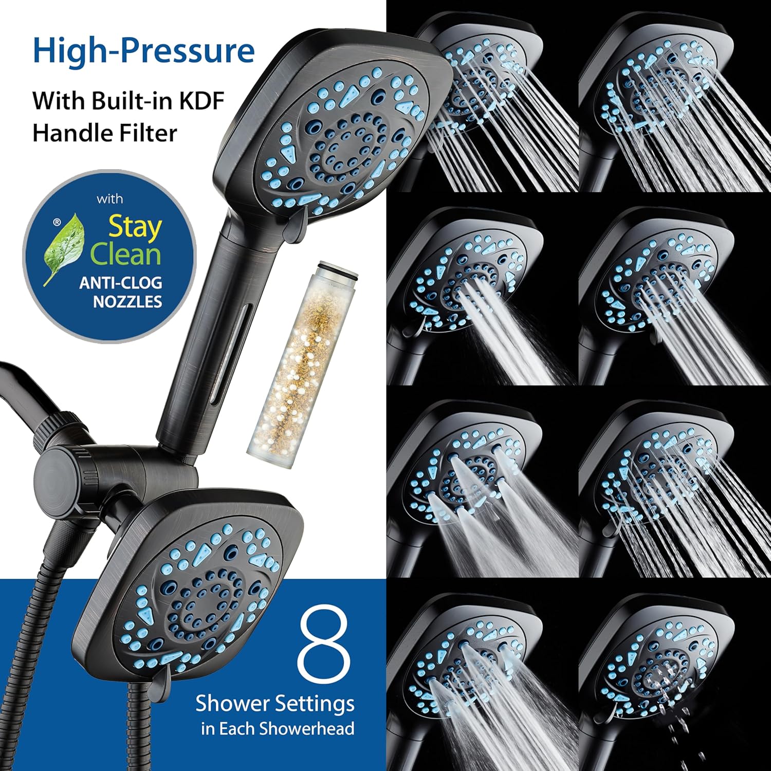 3.0 All-in-One 82-setting 4-way Twin Combo with Shower Filter & 2-mode Power Wash, Square