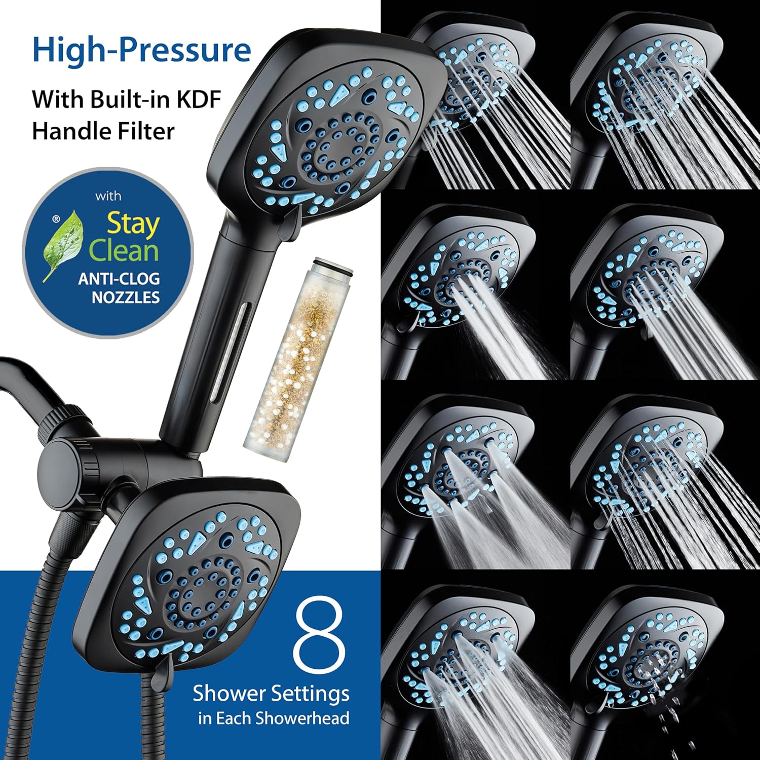 3.0 All-in-One 82-setting 4-way Twin Combo with Shower Filter & 2-mode Power Wash, Square