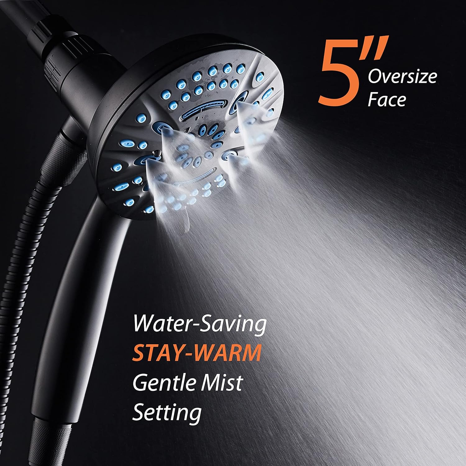 Magneton® 8-setting 5" Face Hand Shower with 2-way High/Low Magnetic Docking