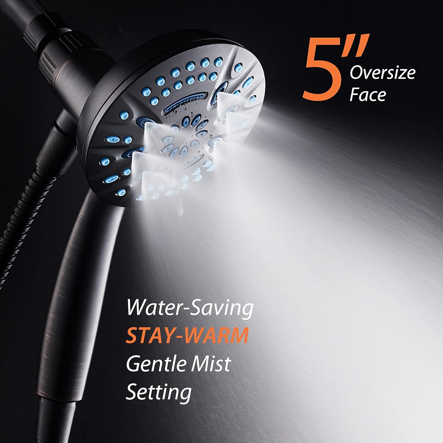 Magneton® 8-setting 5" Face Hand Shower with 2-way High/Low Magnetic Docking