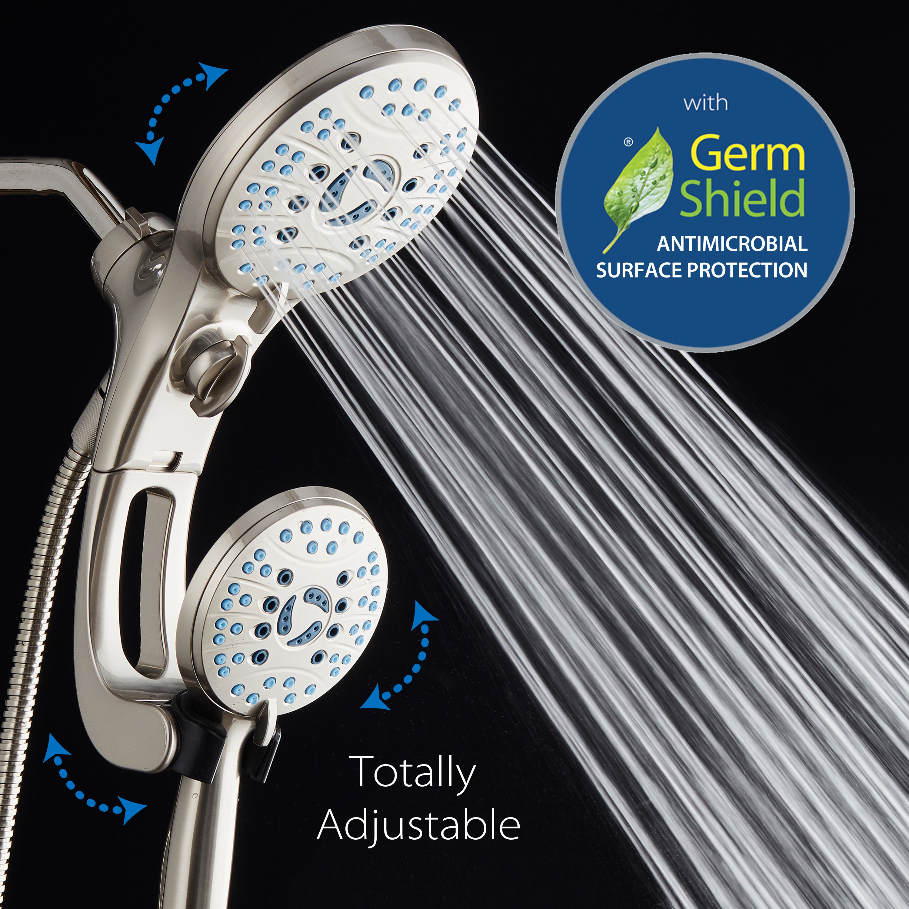 50-setting 3-way 2-in-1 Shower System with Adjustable Arm & Patented 2-mode Power Wash