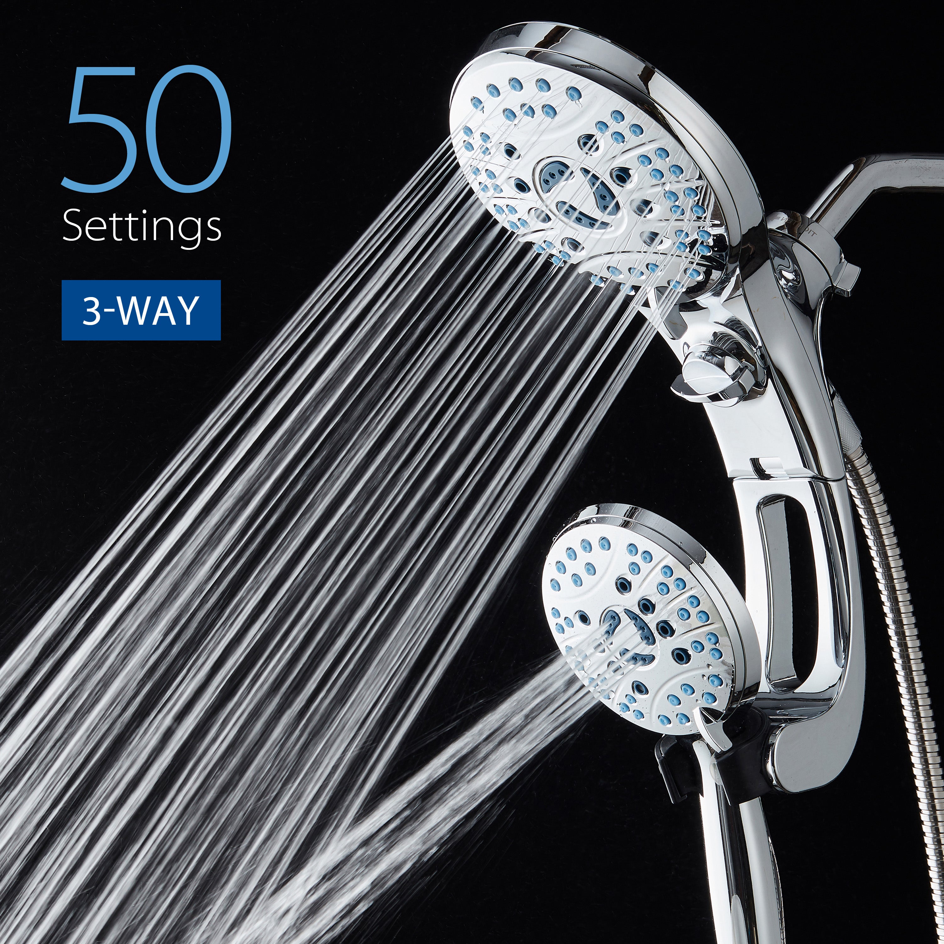 50-setting 3-way 2-in-1 Shower System with Adjustable Arm & Patented 2-mode Power Wash
