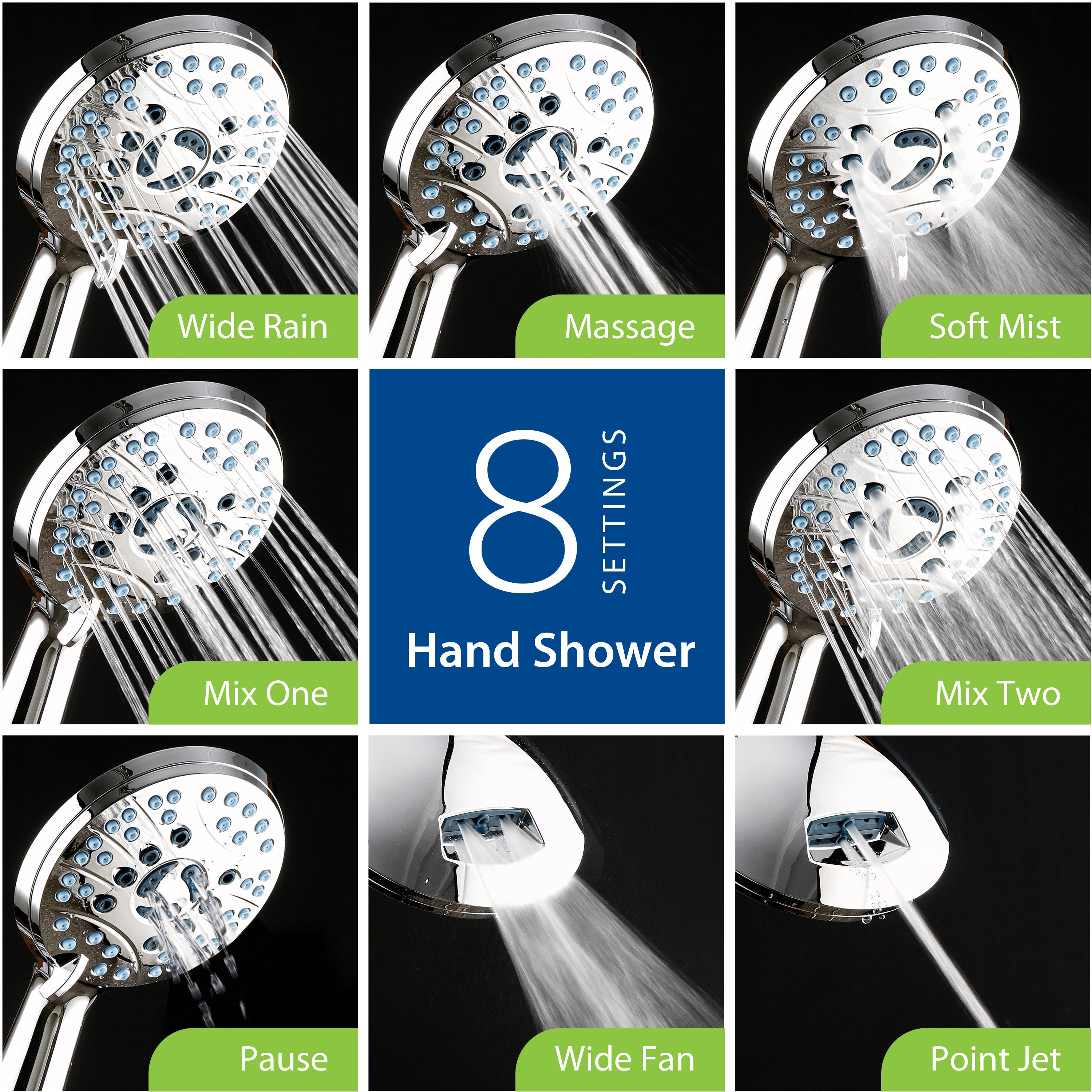 50-setting 3-way 2-in-1 Shower System with Adjustable Arm & Patented 2-mode Power Wash