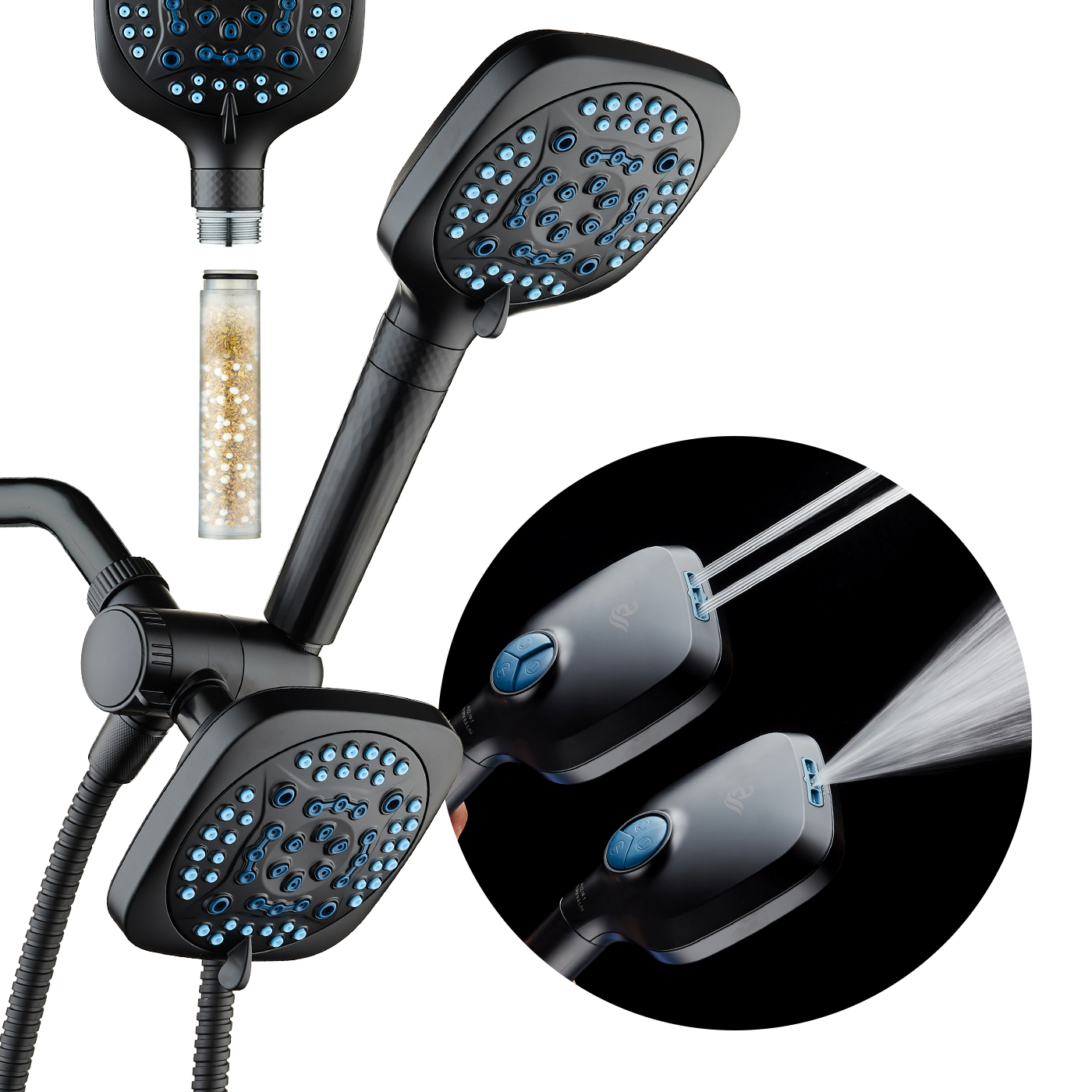 4X All-in-One 82-setting 4-way Twin Combo with Shower Filter & 2-mode Power Wash, Square