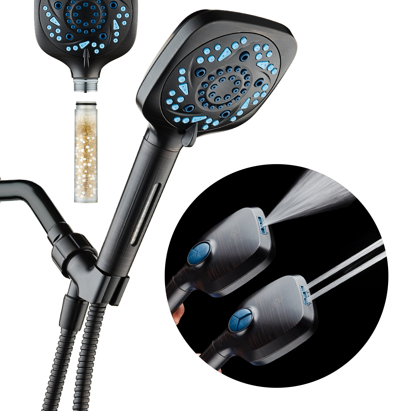 3.0 Series All-in-One 10-setting Hand Shower with Shower Filter, 2-mode Power Wash & Push-button Function Switch