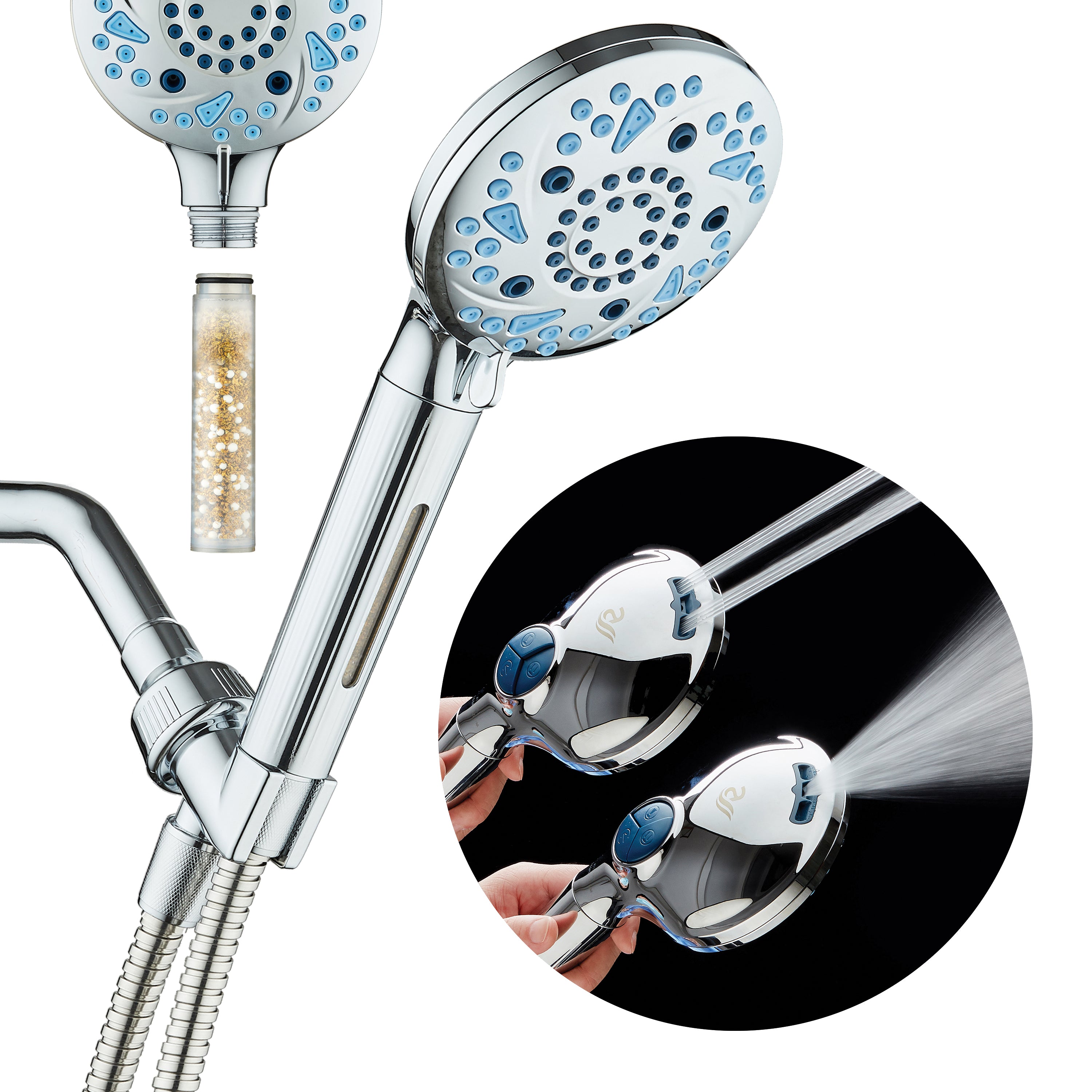 3.0 Series All-in-One 10-setting Hand Shower with Shower Filter, 2-mode Power Wash & Push-button Function Switch