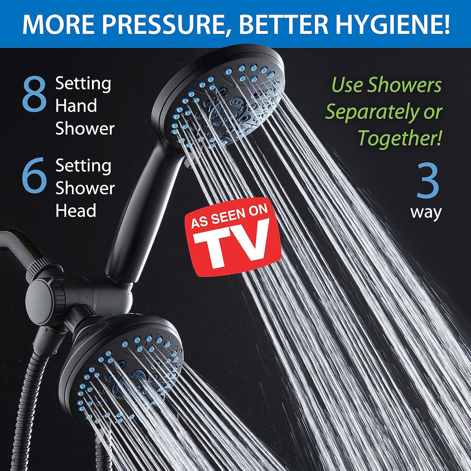 50-setting 3-way Twin Shower Combo with 2-mode Power Wash & Bonus Wall Bracket