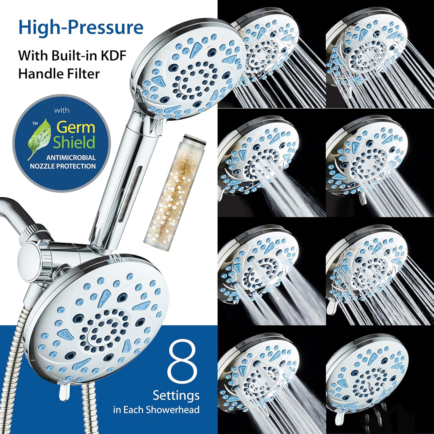 3.0 All-in-One 82-setting 4-way Rain Combo with Shower Filter & 2-mode Power Wash