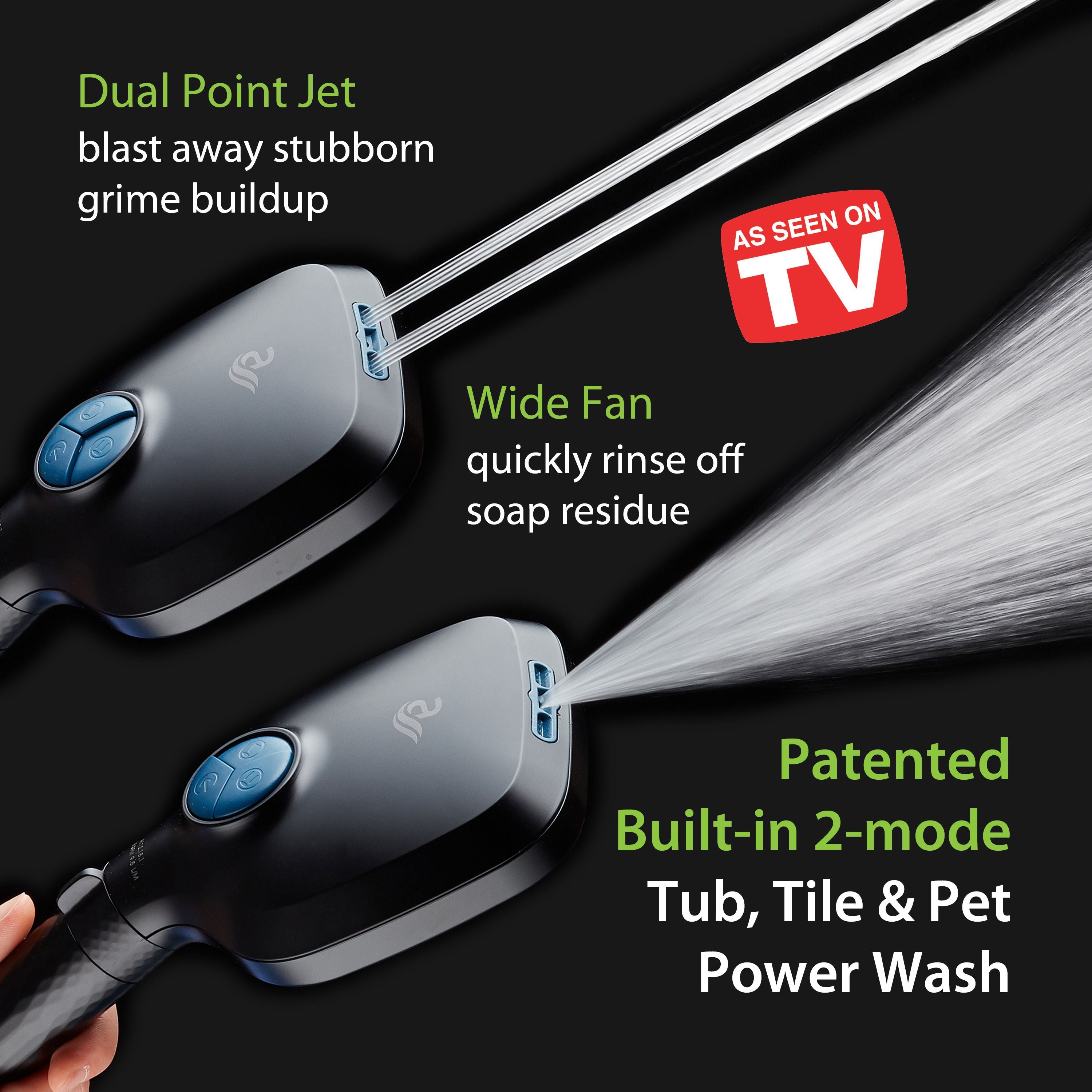 4X Series All-in-One 10-setting Hand Shower with Shower Filter, 2-mode Power Wash & Water Pressure Control, Square