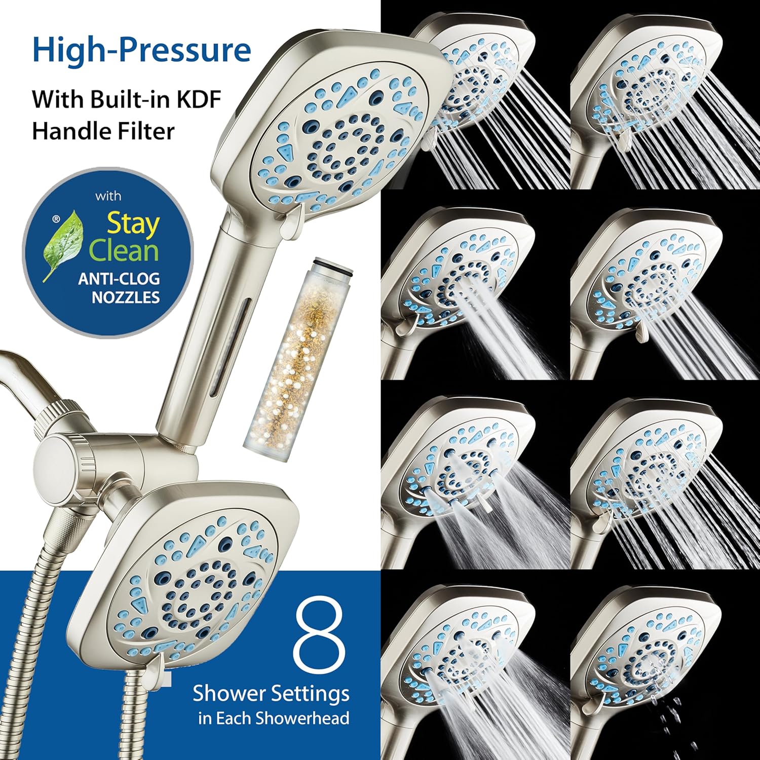 3.0 All-in-One 82-setting 4-way Twin Combo with Shower Filter & 2-mode Power Wash, Square
