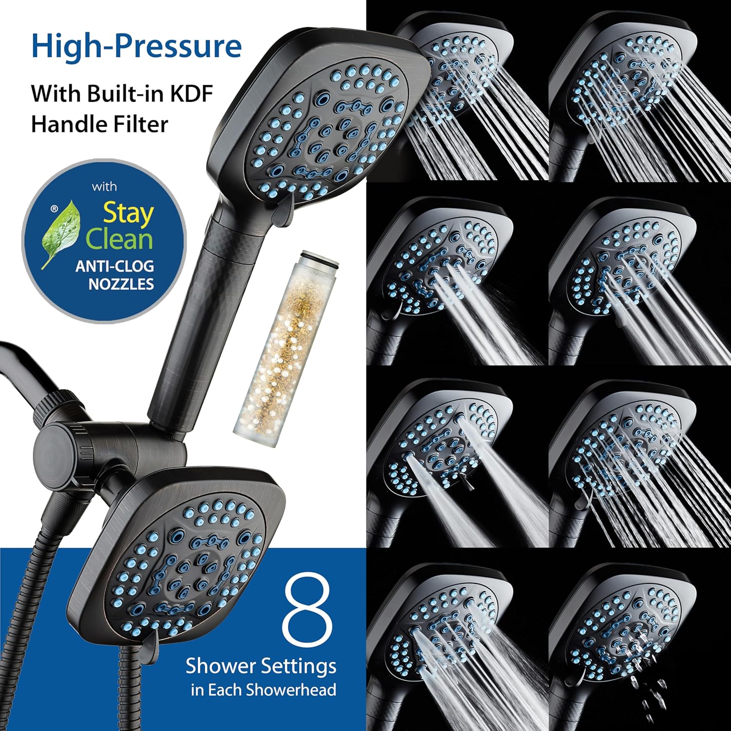 4X All-in-One 82-setting 4-way Twin Combo with Shower Filter & 2-mode Power Wash, Square