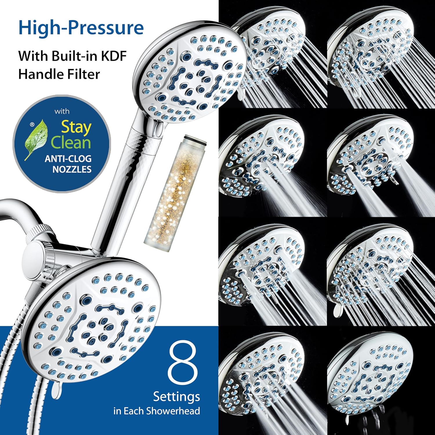 4X All-in-One 82-setting 4-way Rain Combo with Shower Filter & 2-mode Power Wash