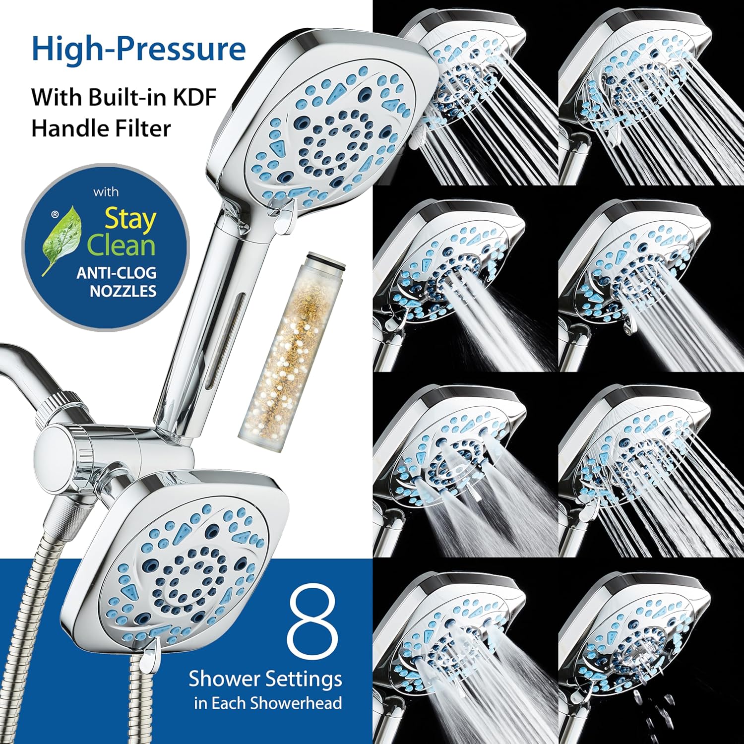 3.0 All-in-One 82-setting 4-way Twin Combo with Shower Filter & 2-mode Power Wash, Square