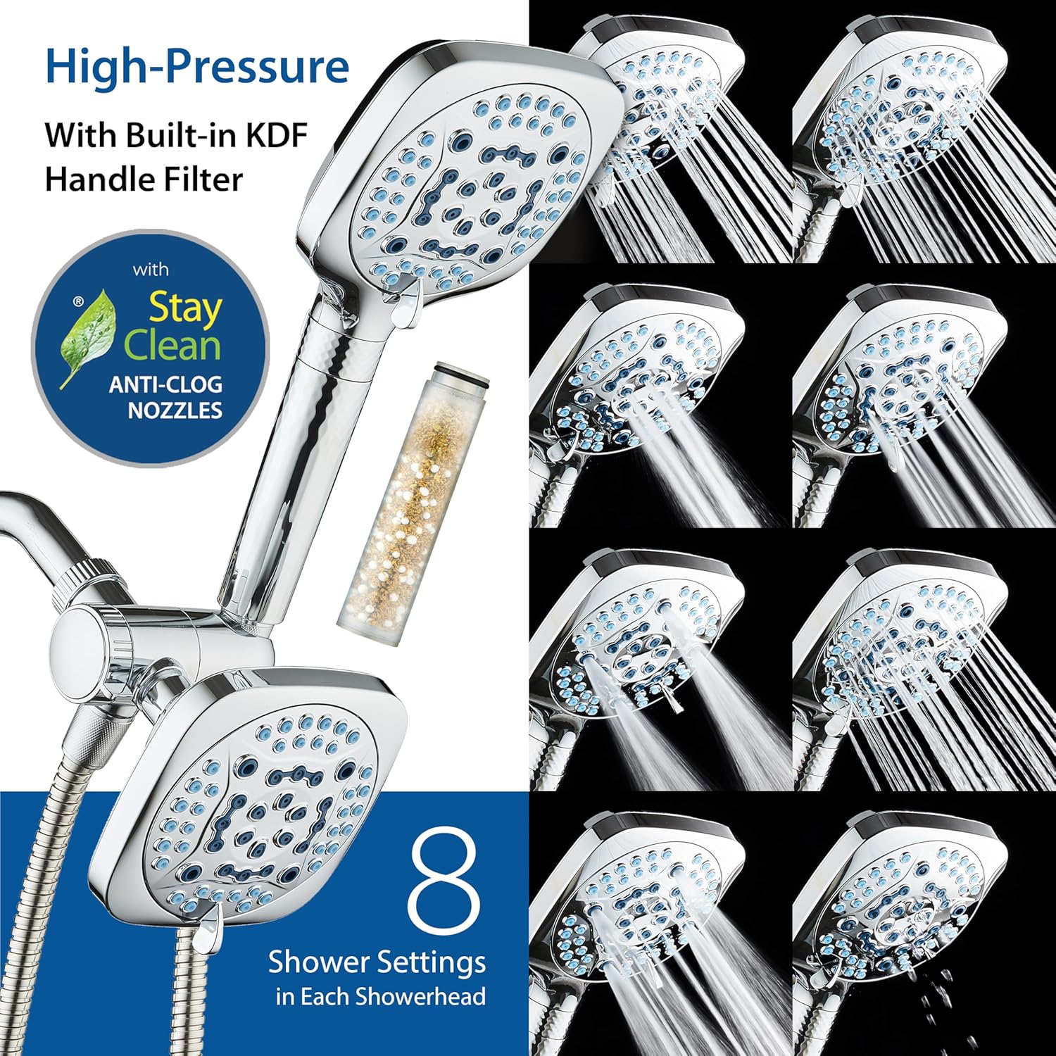 4X All-in-One 82-setting 4-way Twin Combo with Shower Filter & 2-mode Power Wash, Square
