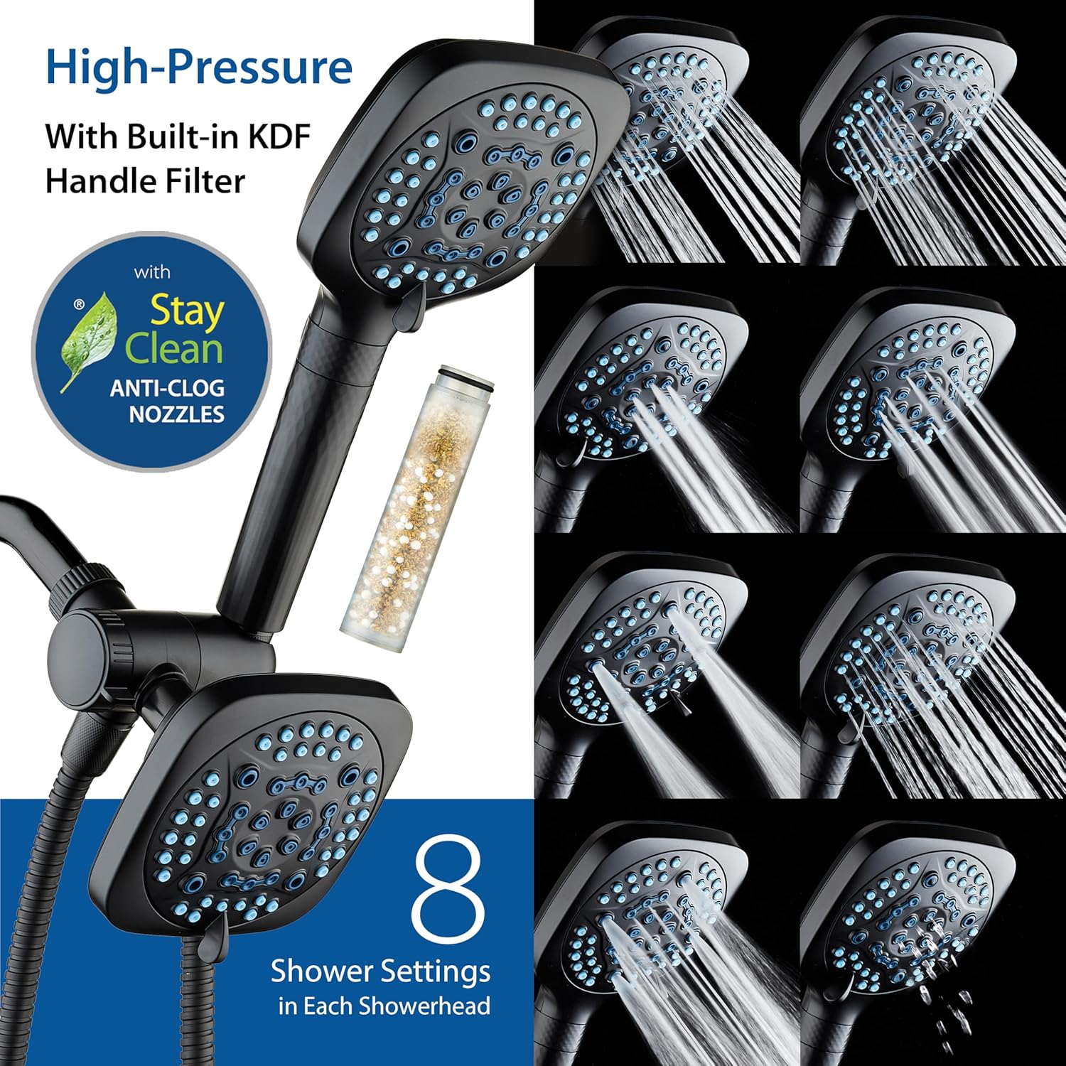 4X All-in-One 82-setting 4-way Twin Combo with Shower Filter & 2-mode Power Wash, Square