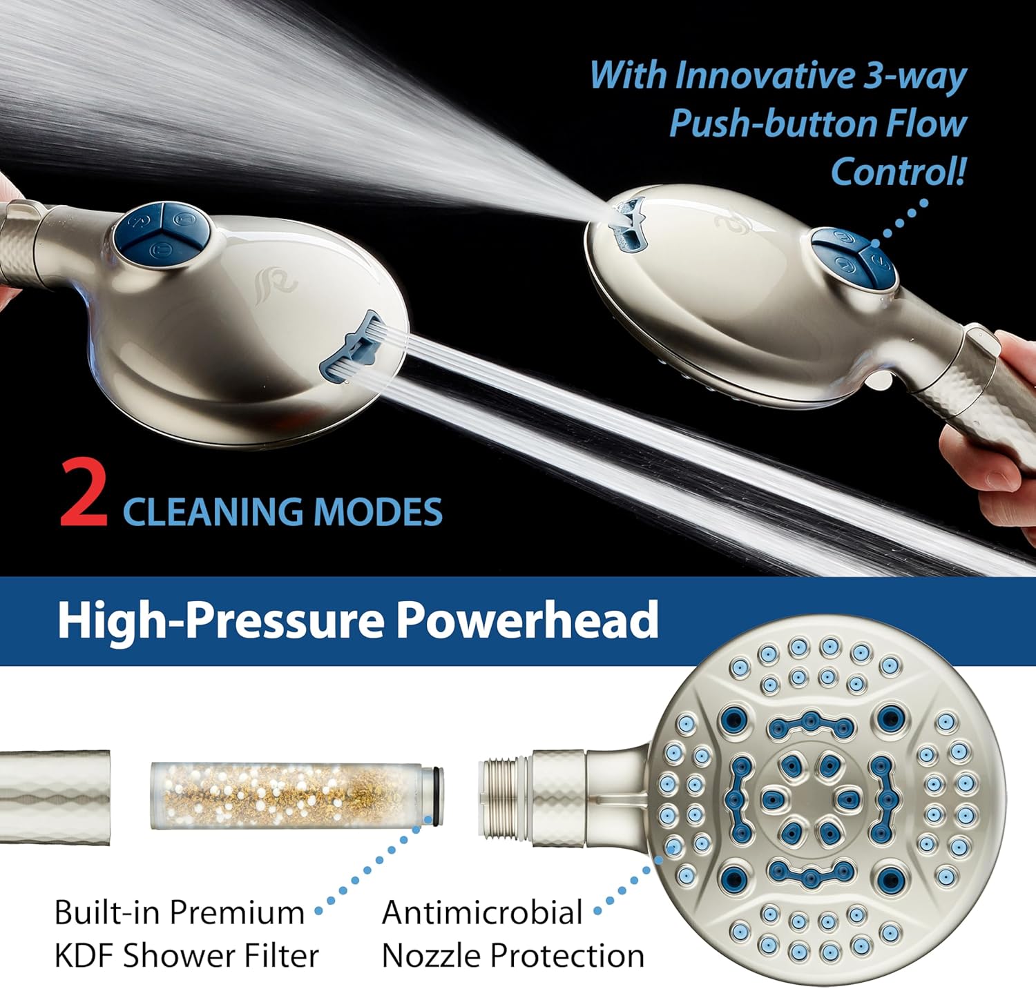 4X Series All-in-One 10-setting Hand Shower with Shower Filter, 2-mode Power Wash & Water Pressure Control