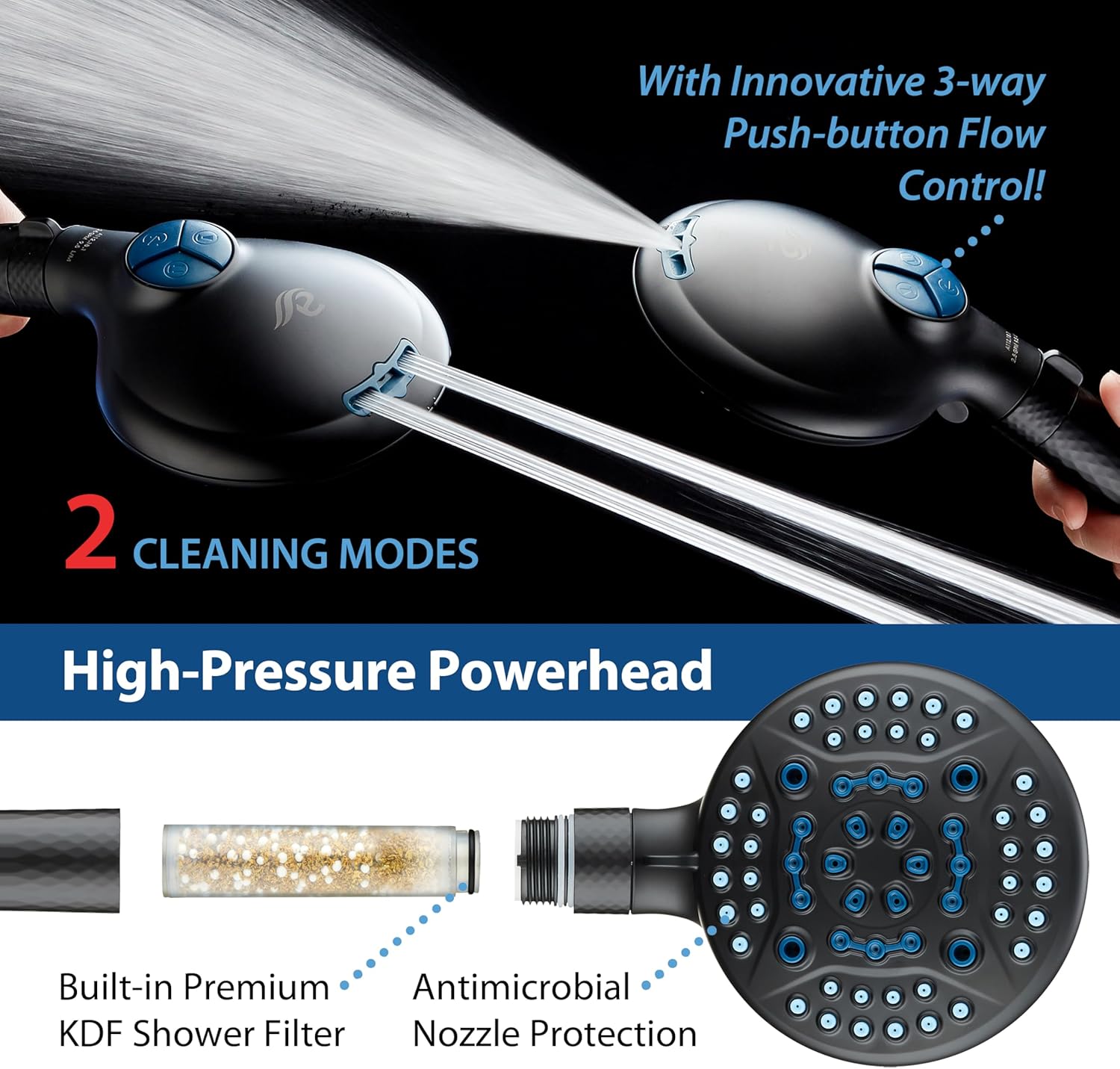 4X Series All-in-One 10-setting Hand Shower with Shower Filter, 2-mode Power Wash & Water Pressure Control