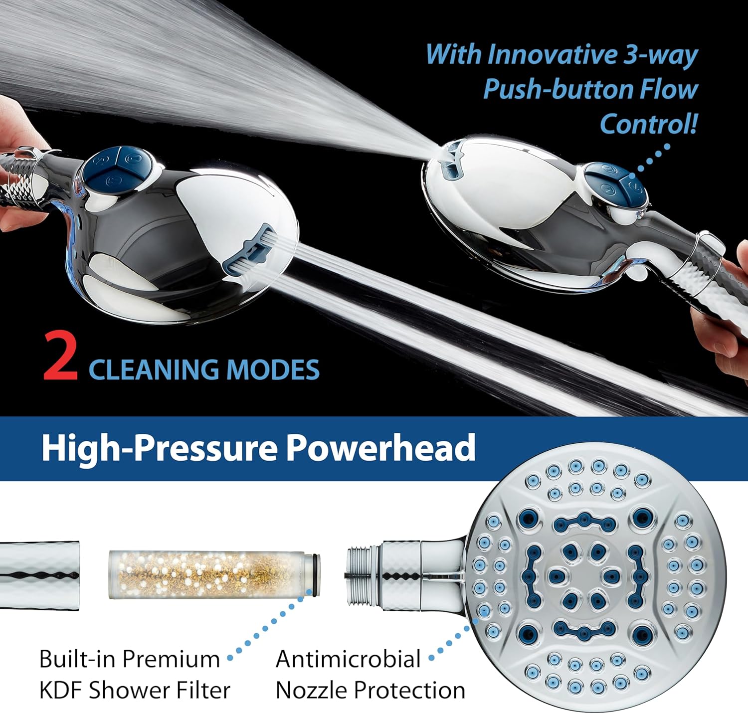 4X Series All-in-One 10-setting Hand Shower with Shower Filter, 2-mode Power Wash & Water Pressure Control