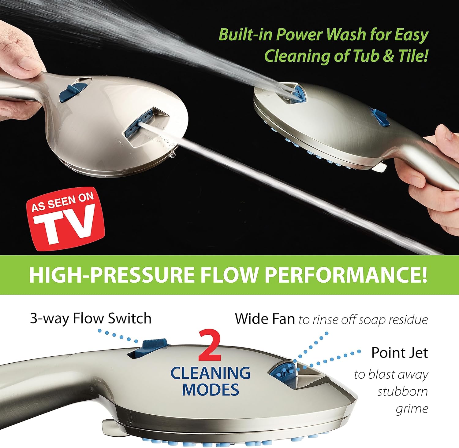 50-setting 3-way Twin Shower Combo with 2-mode Power Wash & Bonus Wall Bracket
