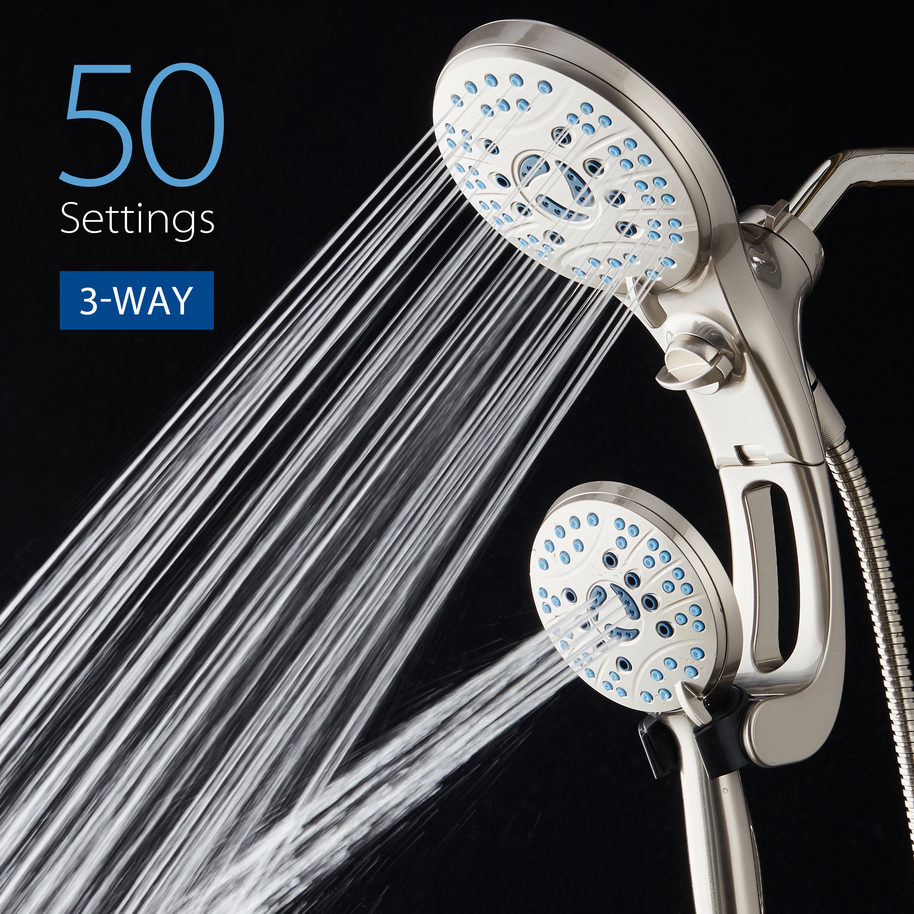50-setting 3-way 2-in-1 Shower System with Adjustable Arm & Patented 2-mode Power Wash