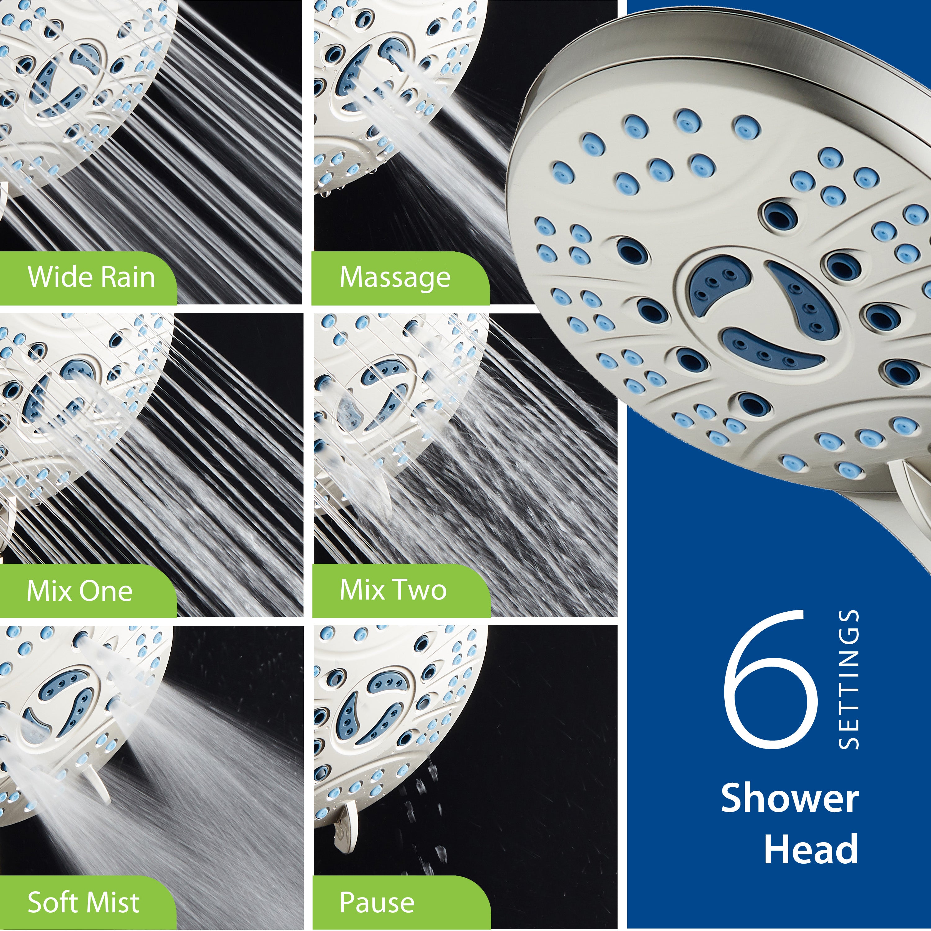 50-setting 3-way 2-in-1 Shower System with Adjustable Arm & Patented 2-mode Power Wash