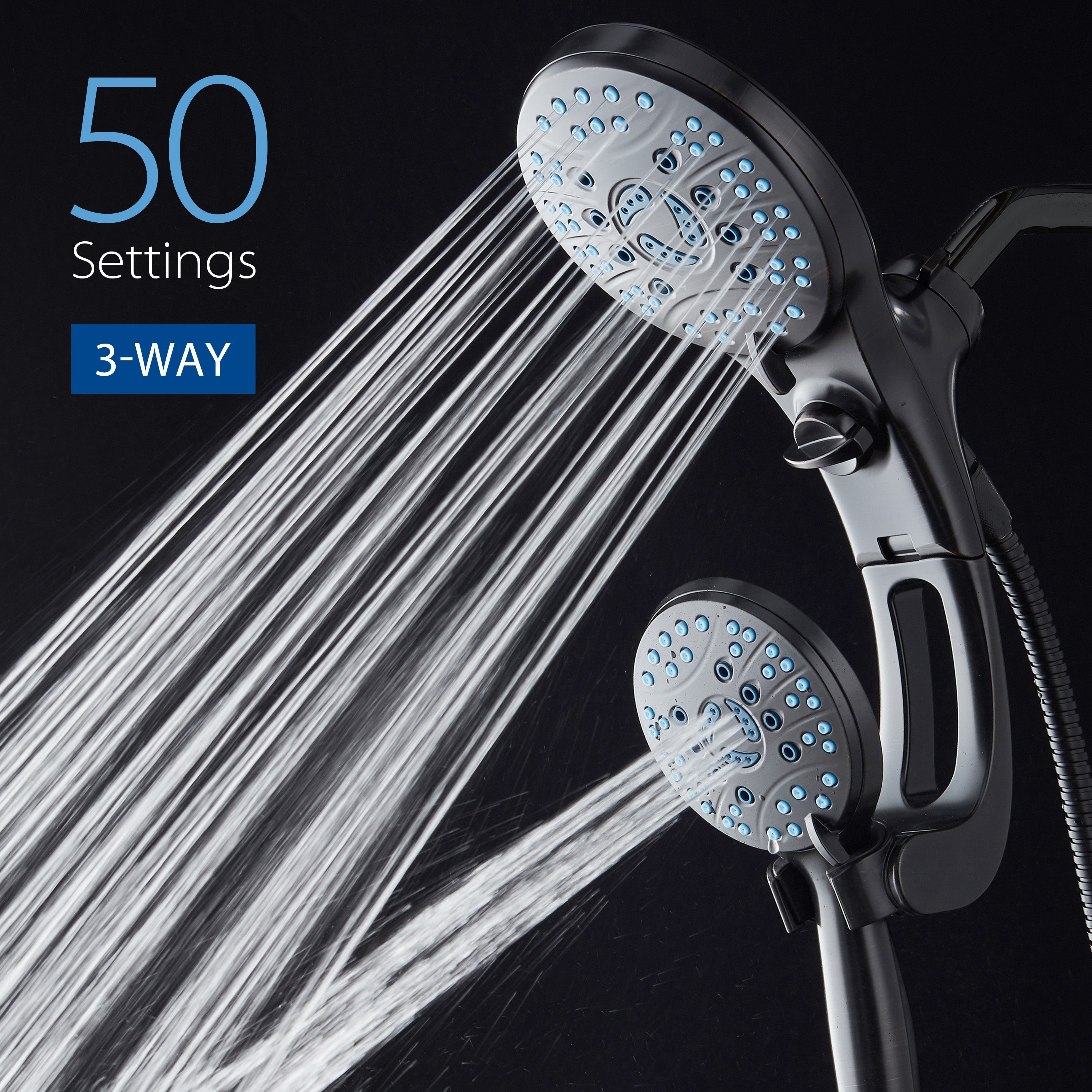50-setting 3-way 2-in-1 Shower System with Adjustable Arm & Patented 2-mode Power Wash