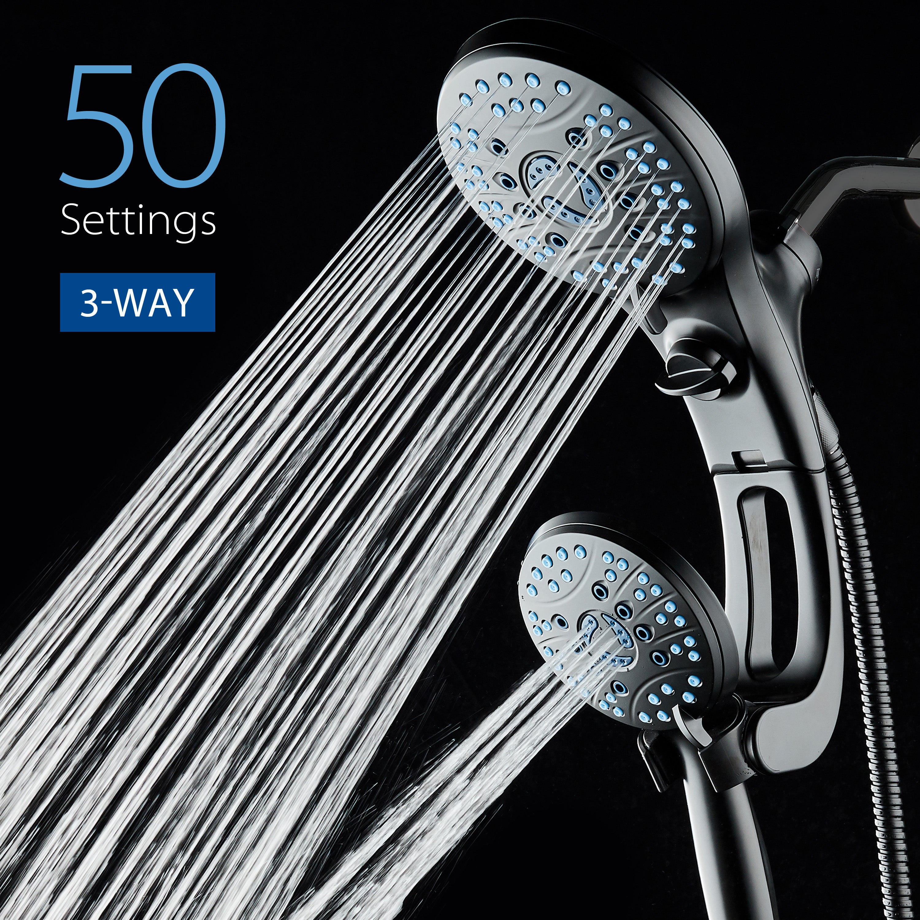 50-setting 3-way 2-in-1 Shower System with Adjustable Arm & Patented 2-mode Power Wash