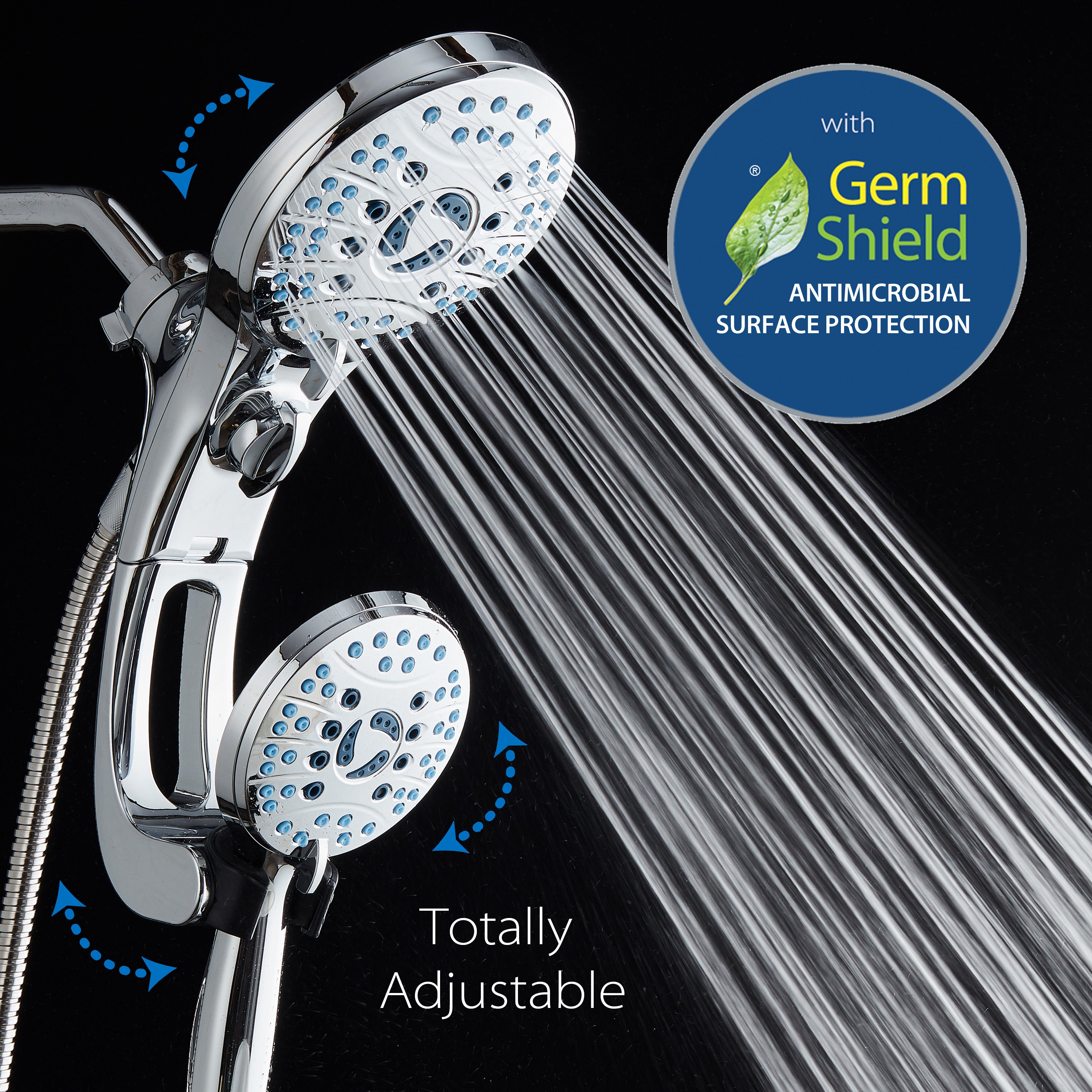 50-setting 3-way 2-in-1 Shower System with Adjustable Arm & Patented 2-mode Power Wash