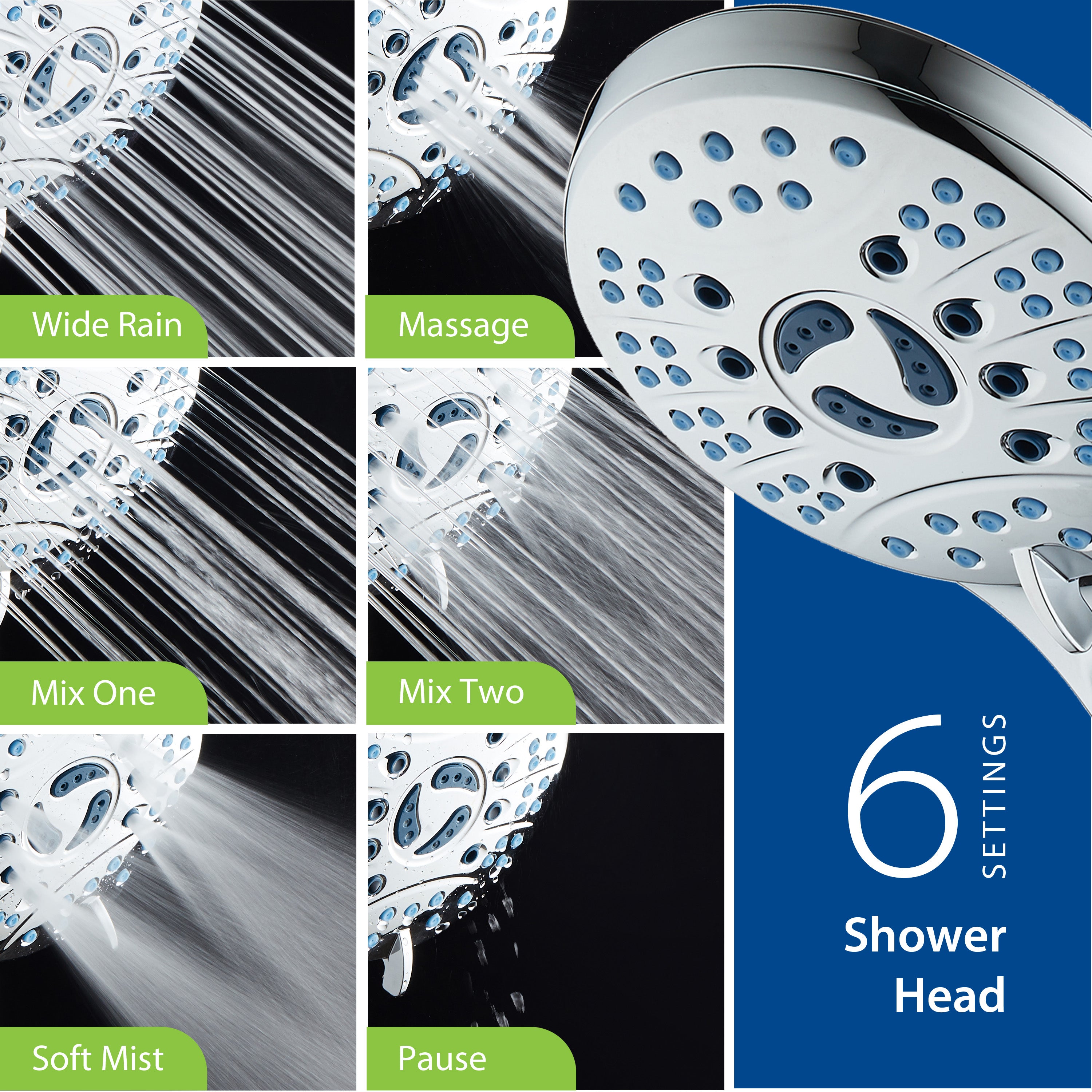 50-setting 3-way 2-in-1 Shower System with Adjustable Arm & Patented 2-mode Power Wash