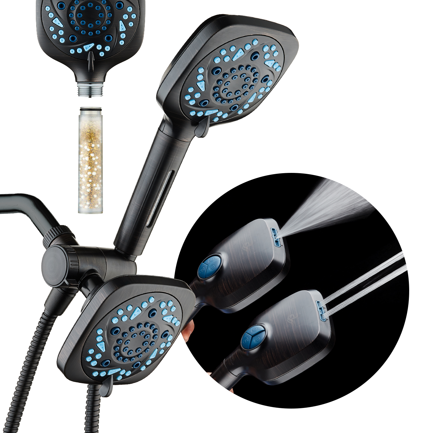 3.0 All-in-One 82-setting 4-way Twin Combo with Shower Filter & 2-mode Power Wash, Square