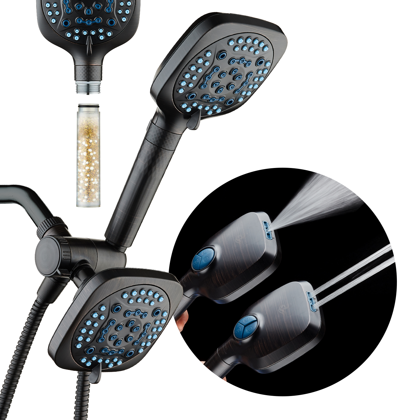 4X All-in-One 82-setting 4-way Twin Combo with Shower Filter & 2-mode Power Wash, Square