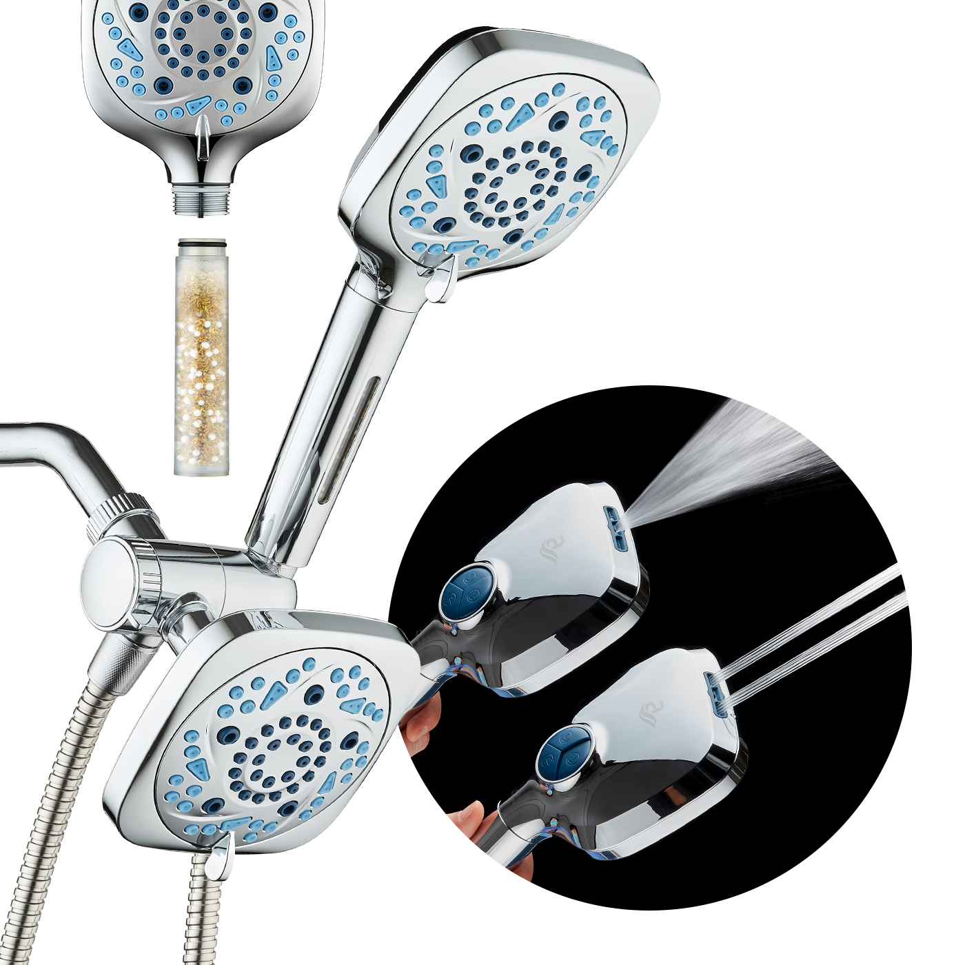 3.0 All-in-One 82-setting 4-way Twin Combo with Shower Filter & 2-mode Power Wash, Square