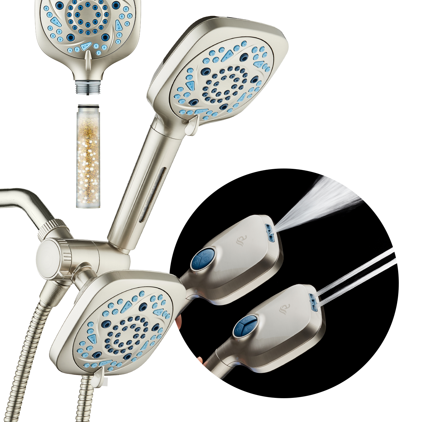 3.0 All-in-One 82-setting 4-way Twin Combo with Shower Filter & 2-mode Power Wash, Square