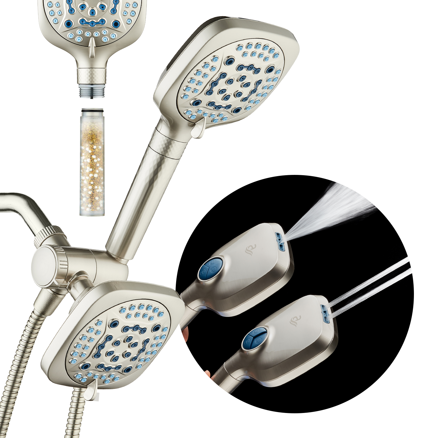 4X All-in-One 82-setting 4-way Twin Combo with Shower Filter & 2-mode Power Wash, Square