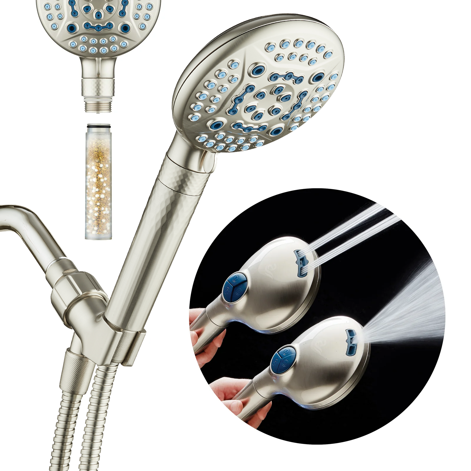 4X Series All-in-One 10-setting Hand Shower with Shower Filter, 2-mode Power Wash & Water Pressure Control